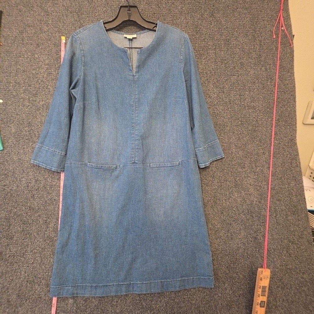 J. Jill Denim Dress Womens 4 Blue 3/4 Sleeve Shift Knee Length Stretch Cotton